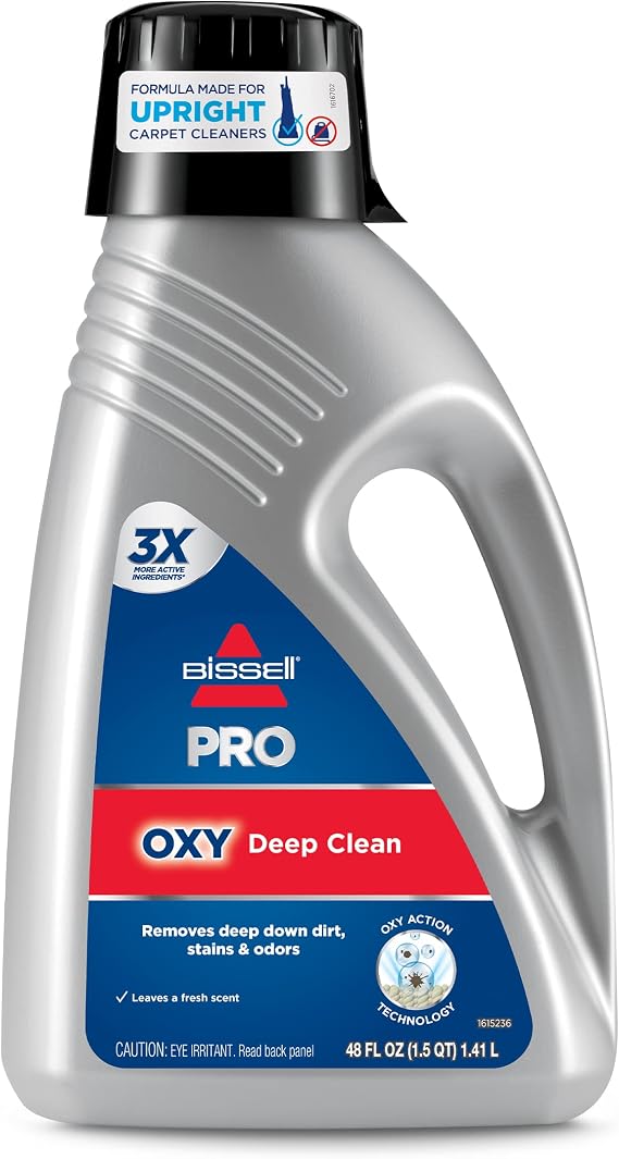 Bissell PRO OXY Carpet Deep Clean Solution, for use in leading upright carpet cleaners, 48oz, Removes deep down dirt, stains & odors | OXY formula breaks down tough stains; 48 oz deep clean solution; professional-grade carpet cleaning