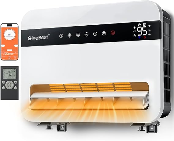 Givebest-Wall-Heater-for-Indoor-Use, 1500W Electric-Space-Heater, 120Vertical Oscillation,Works with Alexa, Adjustable Thermostat, Remote Control, 24H Timer, Easy-mounted Heater for Indoor Use,White