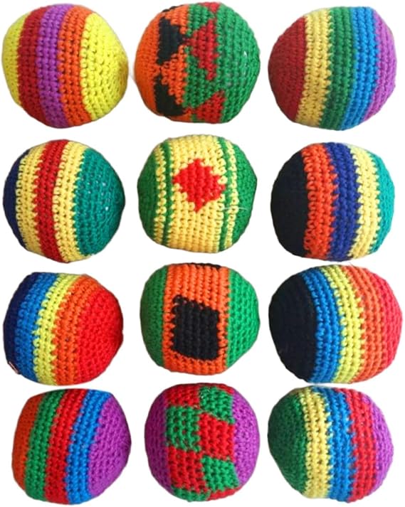 1 PC Hacky Sack Ball Juggling Balls for Adults Sack Race Purely Handmade Patriotic Soft Fabric Kick Knitted Foot Kick Playground Products Crochet Geometric Pattern (Random Color, 1 PC)