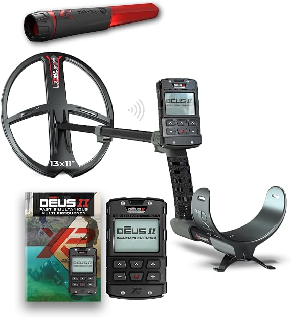 XP Metal Detectors Deus II - 13x11 FMF Coil with MI-6 pinpointer Bundle - Waterproof y Wireless - with Remote Control, S-Telescopic stem (DEUS2-34FMFRCEG + MI-6)