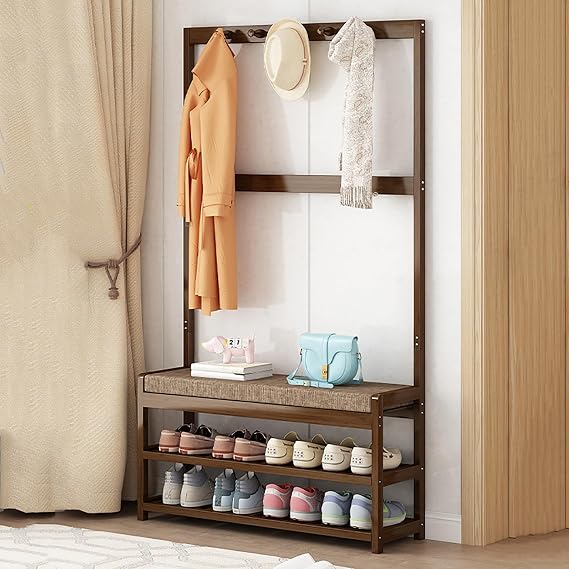 Shoe Bench with Coat Rack, Bamboo Shoe Rack Bench, Small Shoe Storage Bench, Entryway Bench with Shoe Storage, Shoe Organizer Bench (Size : 90cm/35.4in)
