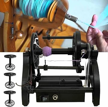 Household Electric Spinning Wheel, Mini Wool Spinning Wheel - Forward/Reverse Switching+Max Speed 800RPM+Capacity 4oz(120G), for Wool Fibre Twisting, 3 Spools,Black