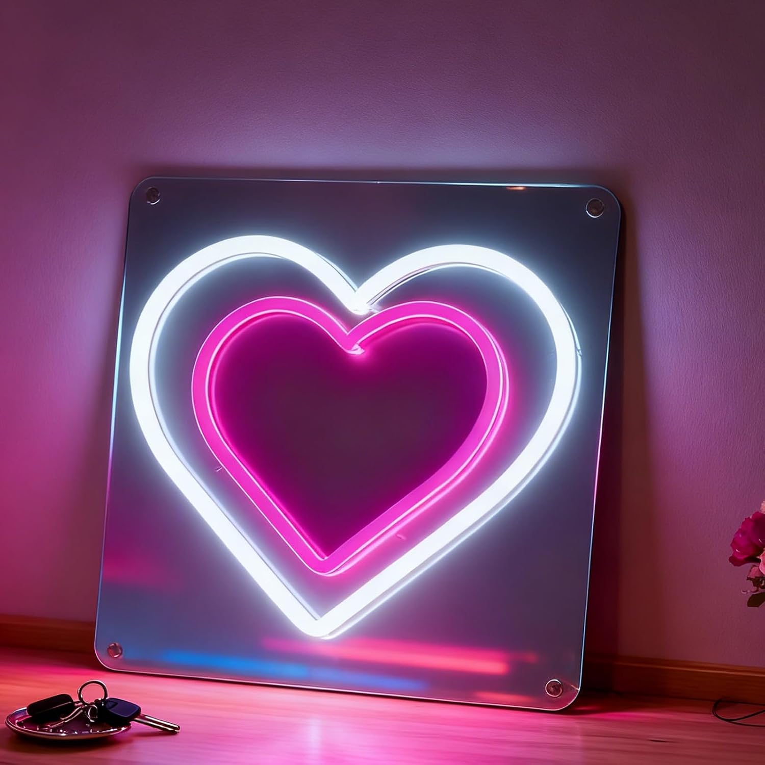 Valentines Day Decoration, Double Heart LED Neon Sign, USB Powered Dimmable Decorative Neon Light for Home Bedroom Living Room Wall Table Romantic Anniversary Love Theme Decor Party Gift 9.8 x 9.8 In