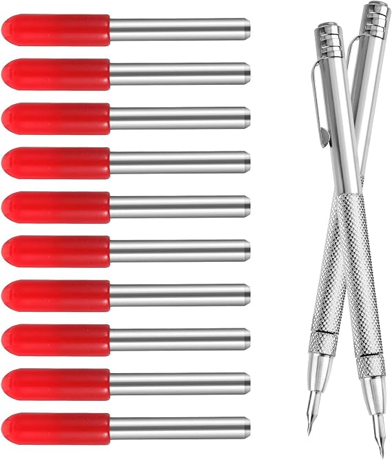 Prasacco 2 Pcs Tungsten Carbide Scriber Set with 10 Replacement Tips, Metal Scribe Pen Engraving Pen for Metal, Wood, Glass and Plastic Scribing Tool Machinist Tools