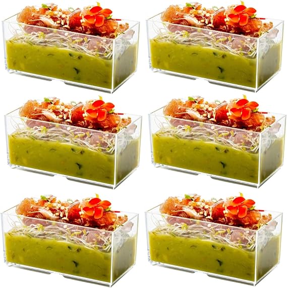 LATERN 50Pcs Plastic Dessert Cups, 140ml Rectangle Dessert Cups Clear Parfait Appetizer Cup Reusable Serving Bowl for Dessert Pudding Mousse Party (9.8 x 4.7cm)
