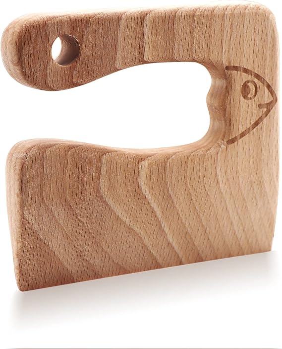 CONSIO Wooden Kids Knife - Children's Safe knives - Toddler Knife for Chopping - Safe Cutting Veggies Fruits - Fish Shape