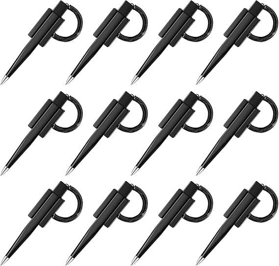 Zonon 12 Pack Secure Counter Pens with Chain and Adhesive Base, Black Ink