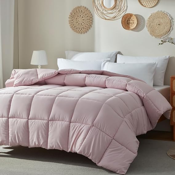 BedTreat Down Alternative Comforter Twin Duvet Insert with Corner Tabs, All Season Quilted Bed Comforter Box-Stitched Twin Comforter Light Pink,Machine Washable Microfiber Bedding