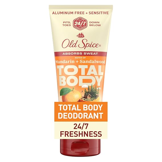 Old Spice Whole Body Deodorant Cream for Men, Aluminum Free, Mandarin + Sandalwood Scent, 24/7 Odor Protection, 24/7 Freshness, Dermatologist Tested, Gentle on Skin, Safe to Use All Over, 3.0 oz