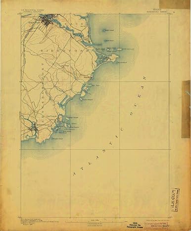 YellowMaps Biddeford ME topo map, 1:62500 Scale, 15 X 15 Minute, Historical, 1893, Updated 1905, 19.9 x 16.5 in - Polypropylene