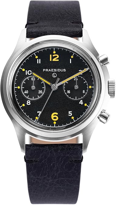 PRAESIDUS | Pilot Asymmetrical Chrono-76 - Chronograph Watch, Men's Wrist Watches - Pilot, Military - Case 38mm, Assembled in The USA | Mechanical, Gifts for Men