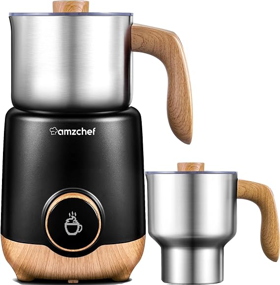 AMZCHEF 21oz & 13.5oz 8-in-1 Milk Frother, 550W Split Stainless Steel Automatic Steamer, Milk Warmer for Latte, Cappuccino, Hot Chocolate, Hot/Cold Froth, Heated Milk & Baby Food, Black