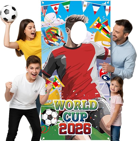 World Cup Photo Banner 71x35 Inches 2026 Soccer Player Cutout Backdrop with Face Hole for FIFA World Cup Soccer Party Decorations Soccer Photo Booth Props World Cup Gift Soccer Party Backdrop (red)