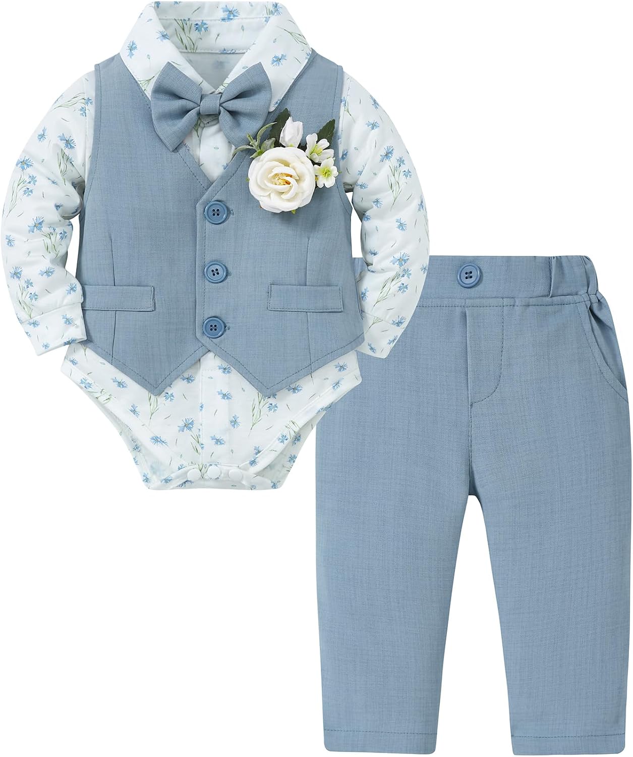 Coco&RARA Baby Boy Clothes Suits Infant Gentleman Outfits, Formal Dress ShirtVestCorsagetiePants Baby Suit Set 0-18M