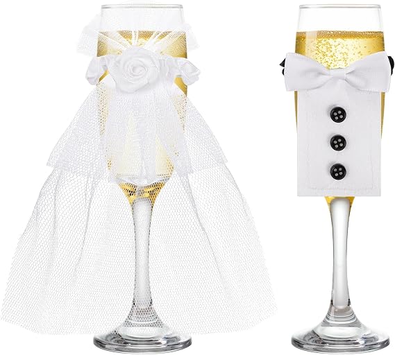 Set of 4 Wedding Decoration for Champagne Glass Champagne Glass Cover Wedding Decoration Mr & Mrs Glass Decoration Gifts Bride and Groom Wedding Decoration for Bride and Groom Table Decoration