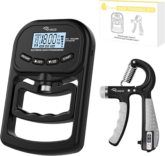 Ryaco Grip Strength Tester With Adjustable Hand Gripper, 396lbs/180kg Digital Hand Dynamometer Grip Strength Trainer Set Electronic Hand Grip Strengthener with LCD Display for Rehab Fitness Home Use