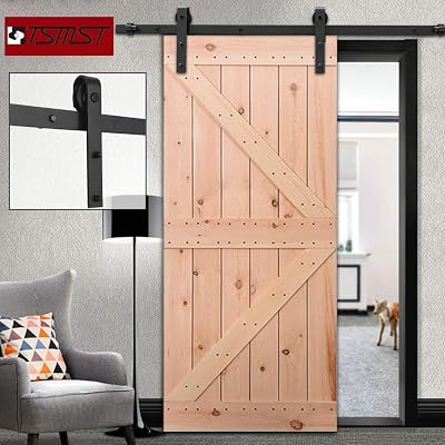 TSMST 6ft Barn Door Hardware Kit, Heavy Duty Sliding Door Track Fit 36 Single Wooden Door, Easy to Install,Smoothly and Quietly,J Shape Hanger