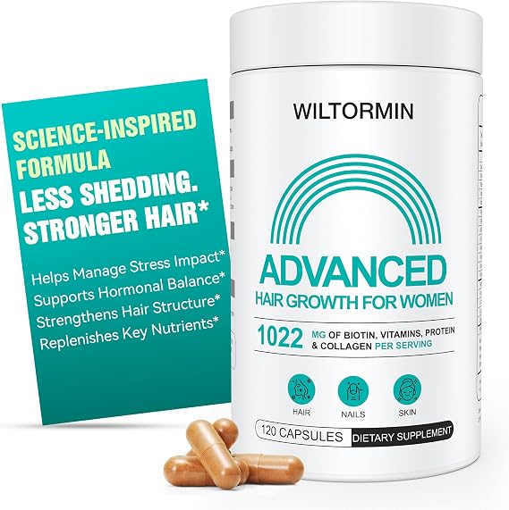 Hair Growth Supplements for Women, Ages 30 and Up - Clinically Tested for Visibly Thicker Hair with Biotin 10,000mcg, Vitamins, Keratin, Collagen, Saw Palmetto, Supports Scalp, Skin & Nails, 120 ct