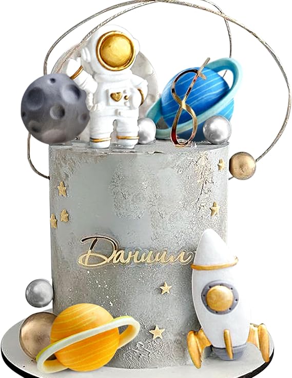 Outer Space Cake Toppers Astronaut Rocket Stars Cake Decorations for Two The Moon First Trip Around the Sun Birthday Baby Shower