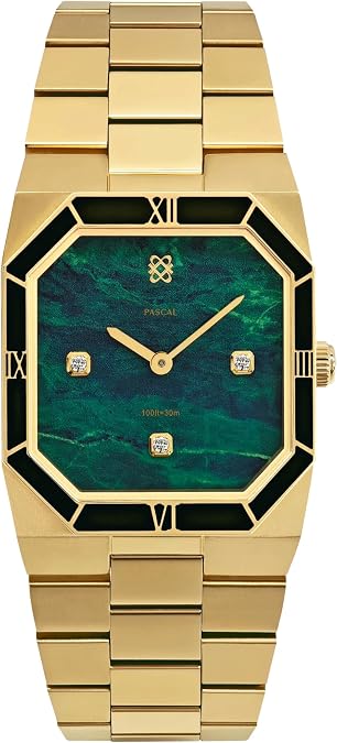 PASCAL Octagonal Enamel Diamond Watch with Lab-Grown Diamond | Sapphire Crystal, 0.03 ct Lab Diamonds, Luxury Gift for Men, Roman Numeral Markers, Fits Wrist Sizes 5"- 8" 3 ATM Waterproof