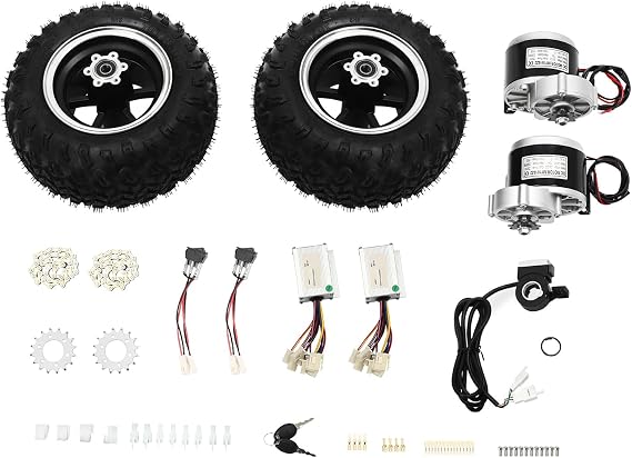 Electric Trolley Conversion Kit 250 W 24 V 10 Inch Electric Beach Bicycle Double Wheelset with Thumb Pusher 10 km/h Electric Cart Bike Scooter Motor for Gokarts Electric Wheelchairs Electric Scooter