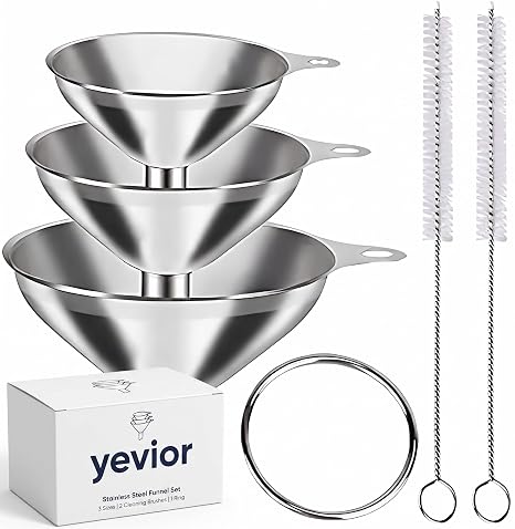 3 in 1 Metal Funnels for Filling Bottles Stainless Steel Small Kitchen Funnel Set for Transferring Essential Oils Liquid Fluid Spice Dry Ingredients Powder,Durable (Short-Handled Funnel)
