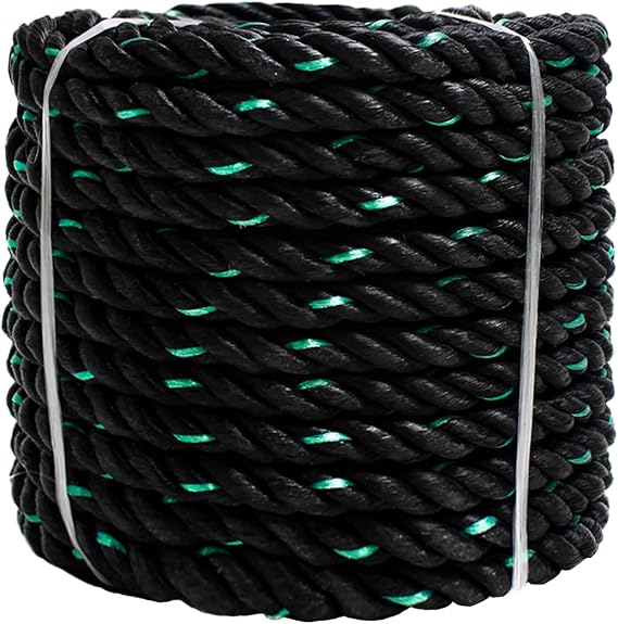 RIOOP Twisted Polyethylene Rope, 1/2" x 100 ft Black & Green Utility Rope