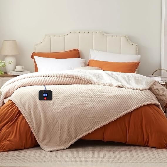 Westinghouse Electric Blanket Twin, Flannel Sherpa, 62x84 Inch, Beige