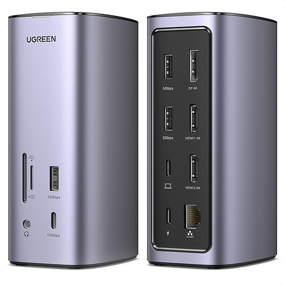 UGREEN Docking Station Triple Display, 12-in-1 USB C MacBook Docking Station with 2 HDMI DP 8K, 10 Gbps USB C and USB-A Data, 100W PD Charging, Ethernet, Audio, SD TF Card Reader for Mac OS, Windows