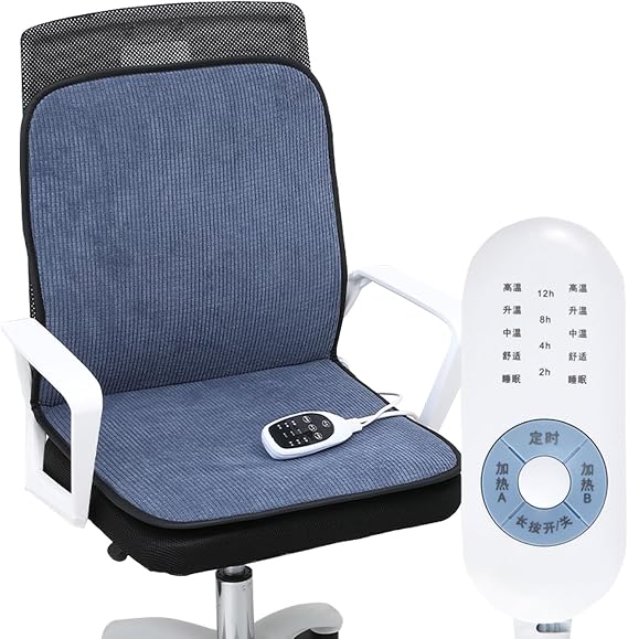 Heated Seat with Backrest Chair Heating Pad Heated Seat Cushion Heated Chair Pad Seat Warmer Office Chair Heater, 5 Levels Temperature, 4 Timing Options(Blue)