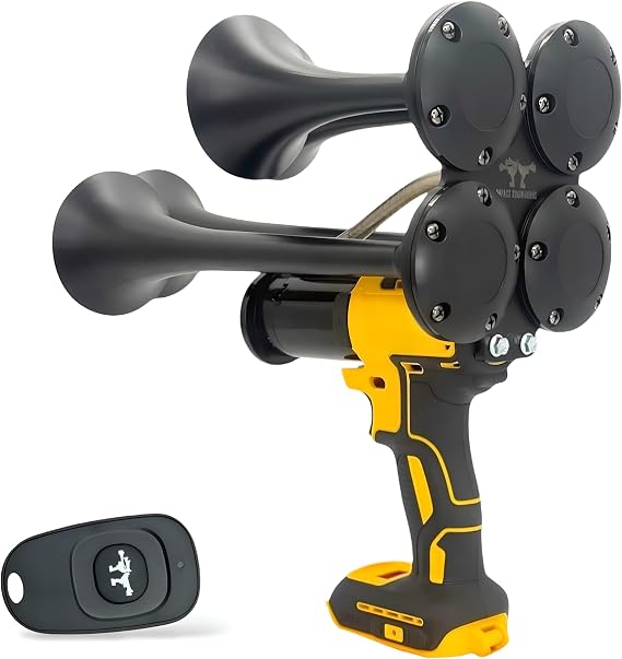 Impact Train Horn Remote-Controlled, 140DB, Cordless Drill Train Horn with Four Metal Trumpets