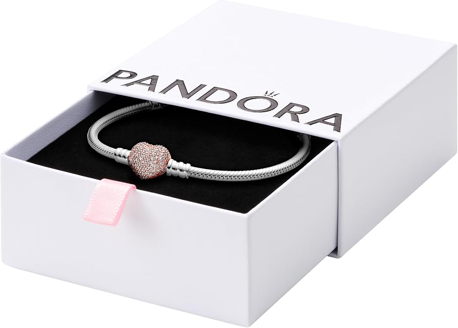 PANDORA Moments Sparkling Heart Clasp Snake Chain Bracelet - Compatible Moments Charms - Gift for Her
