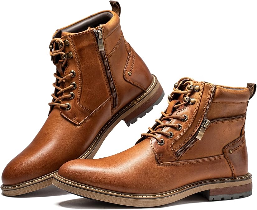 Arkbird Mens Motorcycle Combat Boots, Genuine Leather Dress Casual Zipper Fashion Boots for Men
