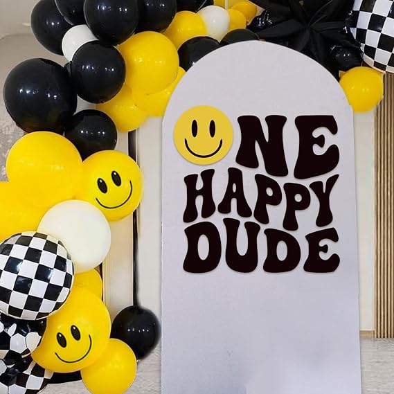 One Happy Dude Decal - 1st Birthday Peel & Stick Decorations - Boy Smileface Stickers for Party Balloon Arch, Baby Shower Decor
