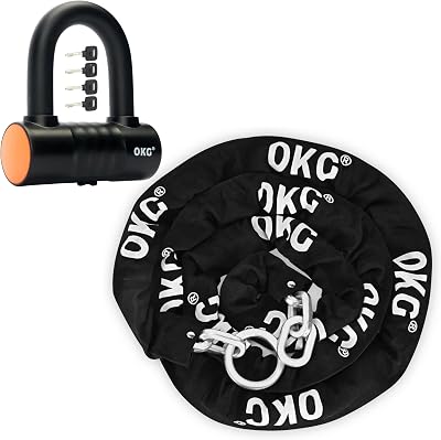 OKG Ultra Security Motorcycle Chain Lock, 15lbs, 10ft x 0.36in 9mm Thick Heavy Duty Security Chain Combo Anti Theft Small U Lock for Industrial & Home Security, 2 Wheeled Vehicle Lock