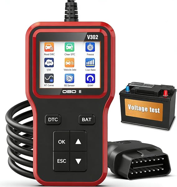 OBD2 Scanner and Battery Tester, Vehicle Code Reader for Check Engine Light