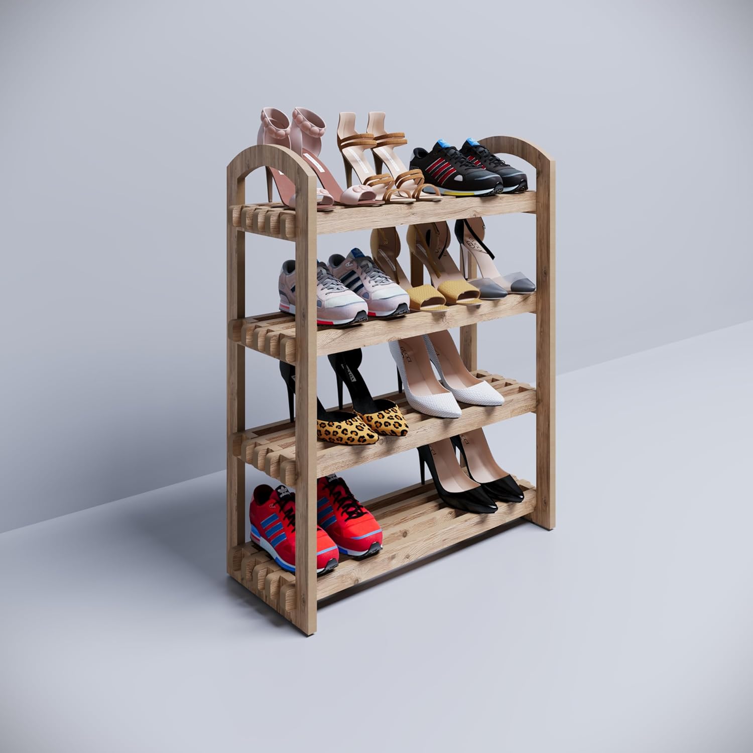 bangu Dyeable Disassembled Portable 4 Shelves Shoe Rack Multi-Purpose Cabinet Entry Door Front 100% Mdf (Atlantic Pine)