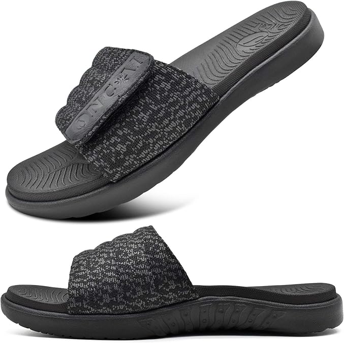 ONCAI Mens Sandals, Arch Support Sport Slides Open Toe Adjustable Straps Orthotic Cushioned Footbed for Plantar Fasciitis Rubber Soles Size 7.5-15
