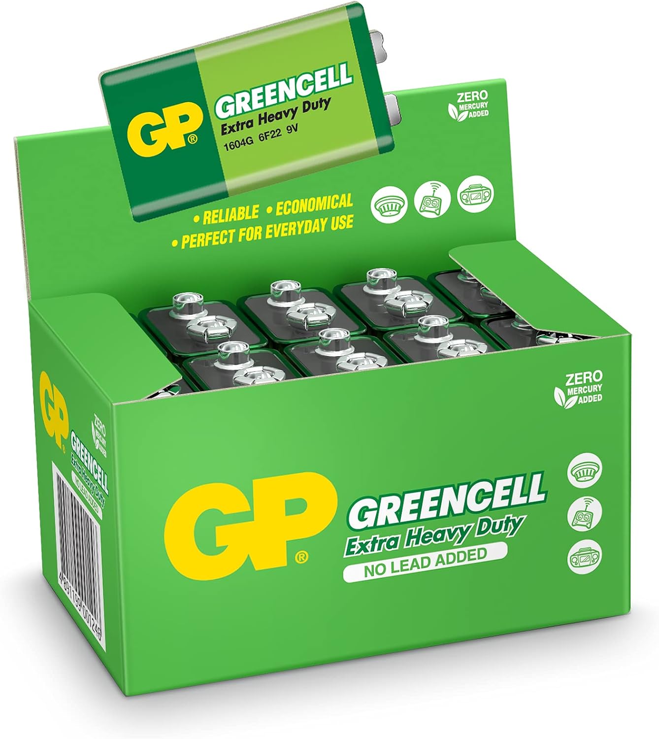 Gp Batteries Gp1604G Greencell 6F2212229V Battery, 9 Volt, Box of 10