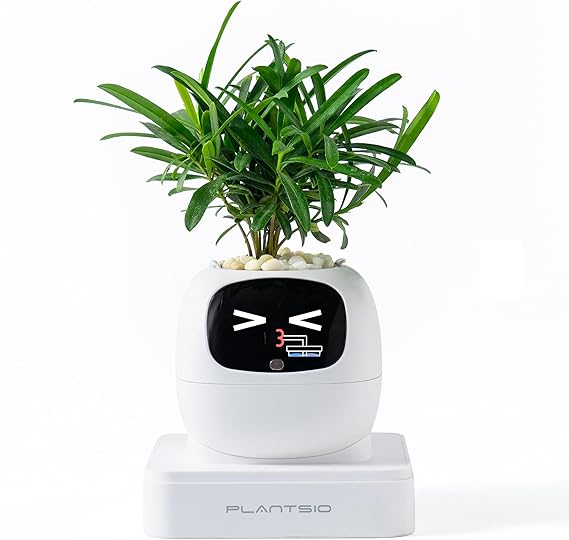 PLANTSIO Smart pet Planter Robot Guidance on Plant Care with Emojis, Adorable Plant Companion with Rich Gesture Interaction, Neat Desk Setup Gift(Off white)