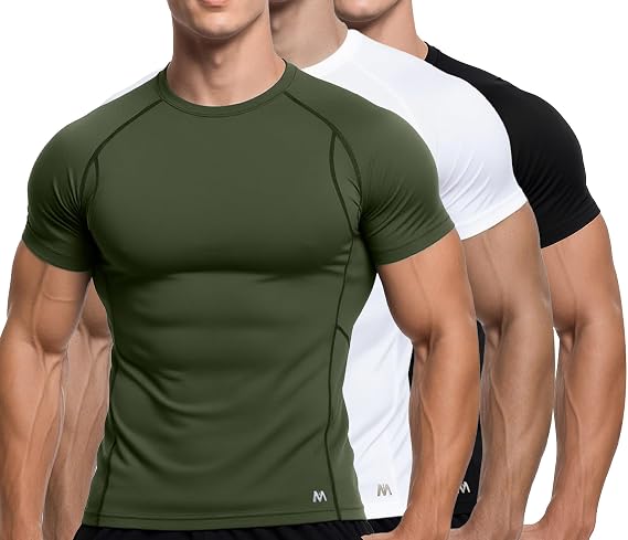 MagnaMan Men's Compression Shirts 3 - Pack: Moisture - Wicking Athletic Baselayer Tops