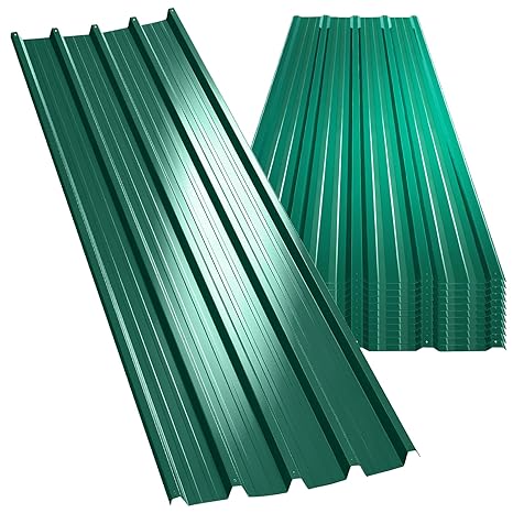 Corrugated Roofing Sheets 12pcs, Galvanised Metal Roofing Sheets, Box Profile 110x45cm Coated 7m² Trapezoidal Grooved Roof sheets, Waterproof Tiles Shed Roof Covering Outdoor Wall Cladding (Green)