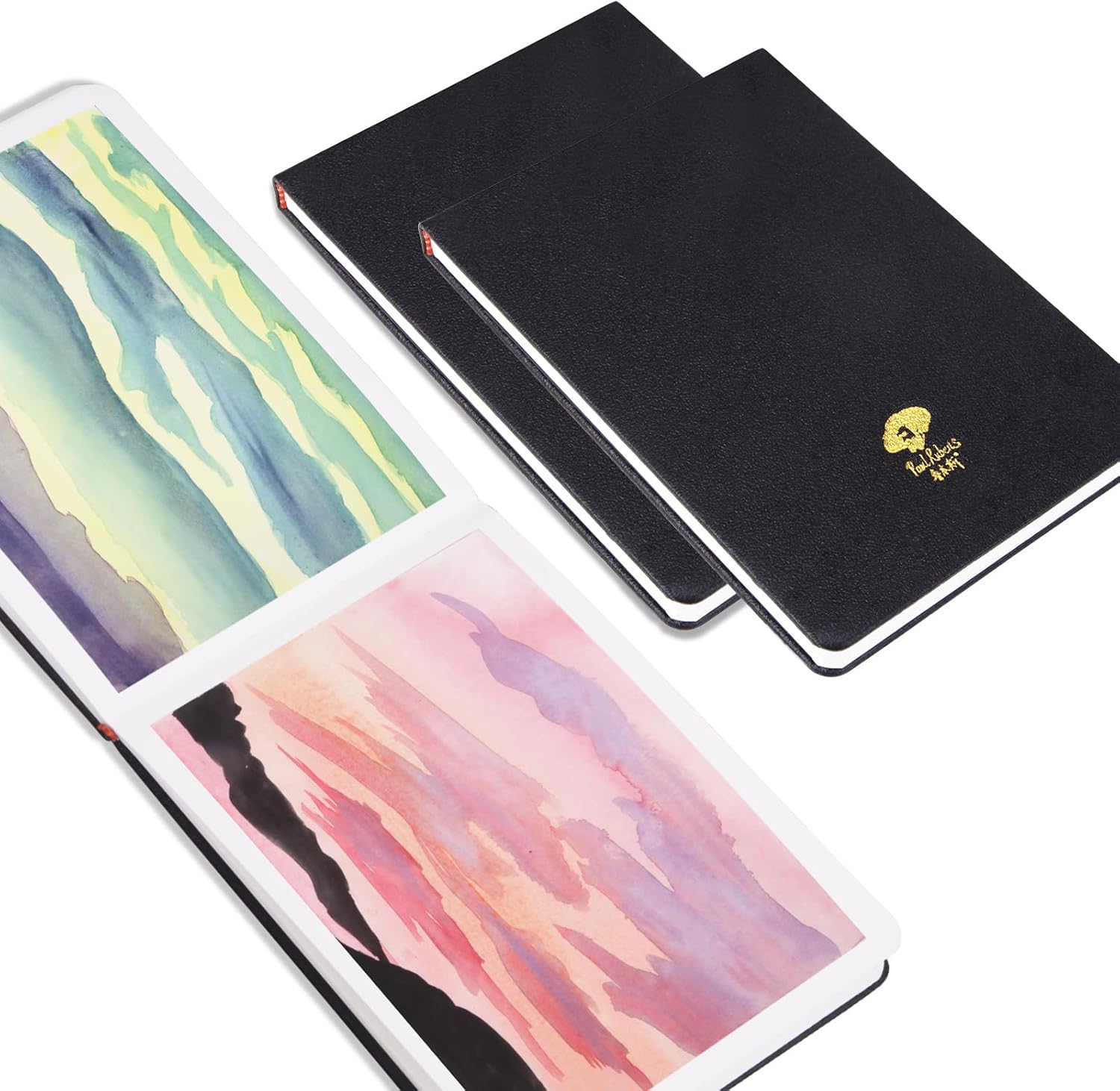 Paul Rubens 2 Pack Watercolor Paper, 100% Cotton Hot Press Watercolor Journal 7.6x 5.3, 40 Sheets 140lb300gsm, Acid-Free Art Supplies for Watercolors, Gouache, Acrylics
