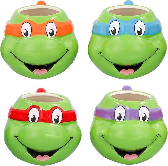 Silver Buffalo Teenage Mutant Ninja Turtles 4-Piece Sculpted Ceramic Mug Set | Coffee Cup For Tea, Espresso, Cocoa | Each Holds 23 Ounces