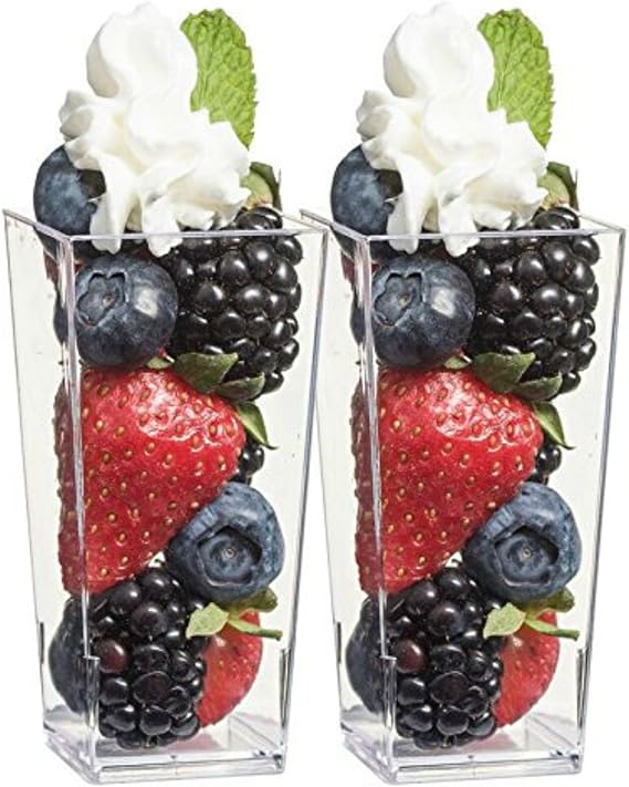 Zappy Tall Square Mini Cube 3oz Clear Plastic Tasting / Sample Shot Glasses Parfait / Souffle Jello Dessert Tumbler Cups 40 Ct Party Mini Dessert Cups