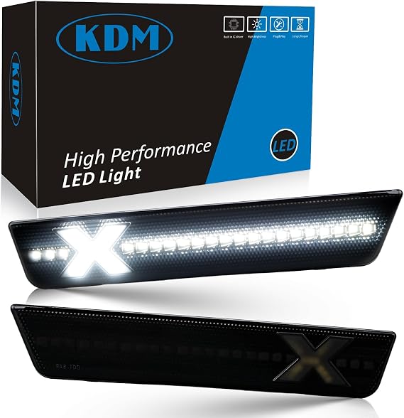 KDM X-Style Smoked Len LED Fender Side Marker Reflectors Lights Fit for 2008-2014 Dodge Challenger,2011-2014 Charger,Rear Bumper Marker Lamp Assembly Bright White,2Pack[Patent Pending]