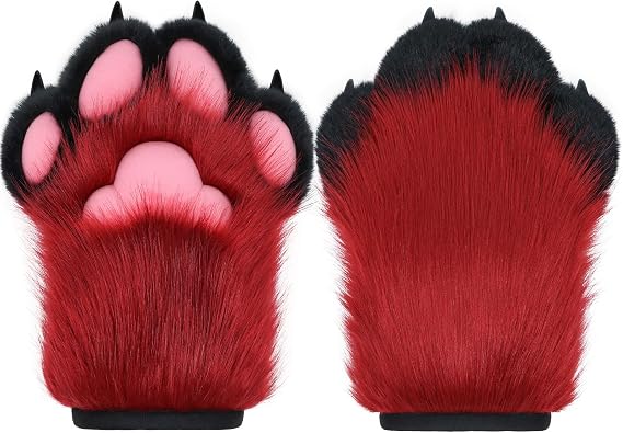 BNLIDES Cosplay Fursuit Paw Gloves Furry Claw Gloves Built-in Whistle Decompression Toys Costume Party Accessories for Adult