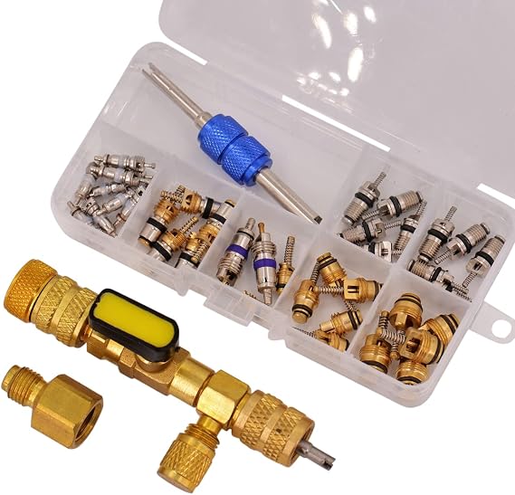 AC Repair Kit | Valve Core Remover Installer Tool (1) for HVAC Repair | R32 & R410A | AC Valve Core Assortment Set (1) forAir Conditioning Refrigeration Leak Fix