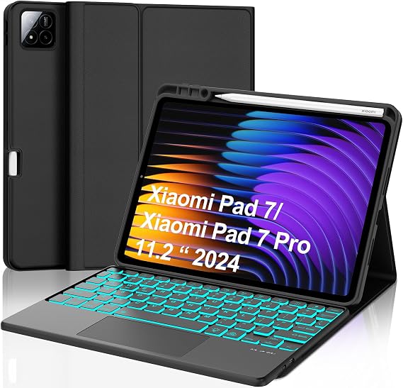 IVEOPPE Keyboard Case for Xiaomi Pad 8/8 Pro/Pad 7/7 Pro 11.2 Inch Trackpad | 7 Color Backlit, Magnetic Detachable Wireless Bluetooth Keyboard, Multi-Touch Trackpad, Stain Resistant Cover, Rechargeable