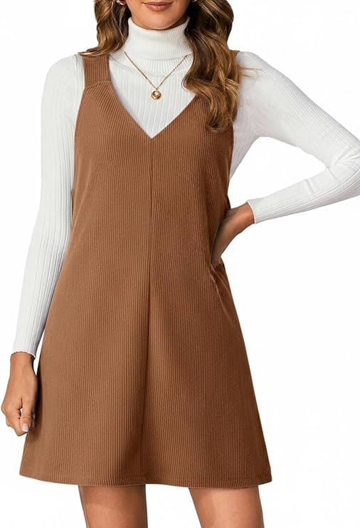 Milumia Women's Corduroy Overalls Dress Mini Pinafore Jumpers Fall Dresses
